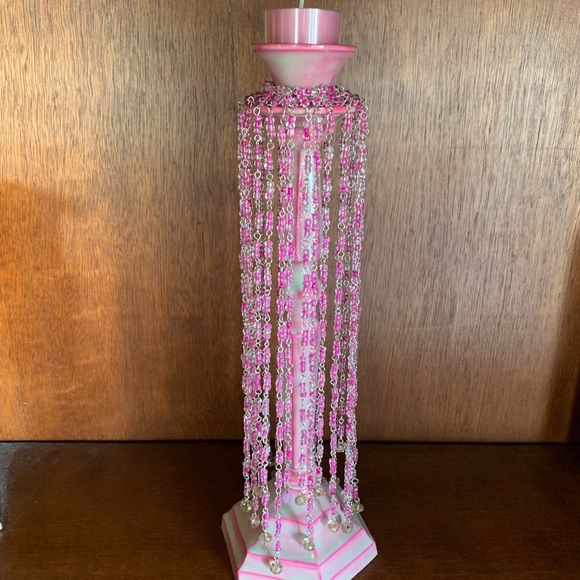 Wedding Candle Stick Holder Bohemian Style With Pink Glass Beads - Picture 6 of 10